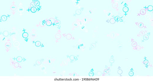 Light Pink, Blue vector pattern with feminism elements. Abstract illustration with a depiction of women's power. Best design to show the power of women.