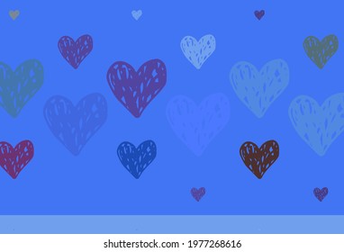 Light Pink, Blue vector pattern with colorful hearts. Smart illustration with gradient hearts in valentine style. Pattern for marriage gifts, congratulations.