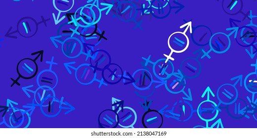 Light Pink, Blue vector pattern with feminism elements. Colorful feminism symbols with a gradient in modern style. Design for International Women’s Day.