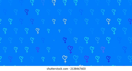 Light Pink, Blue vector pattern with feminism elements. Colorful illustration with gradient feminism shapes. Background for International Women Day.