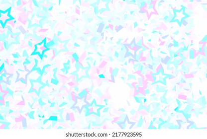 Light Pink, Blue vector pattern with christmas stars. Glitter abstract illustration with colored stars. Template for cosmic backgrounds.
