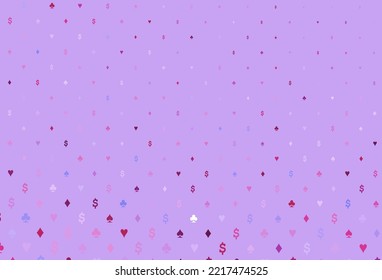 Light pink, blue vector pattern with symbol of cards. Glitter abstract sketch with isolated symbols of playing cards. Pattern for leaflets of poker games, events.