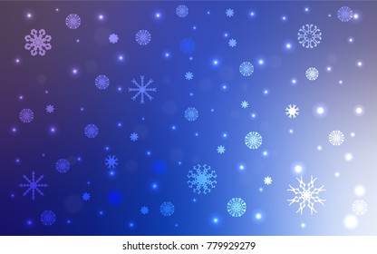 Light Pink, Blue vector pattern with christmas snowflakes. Decorative shining illustration with snow on abstract template. The template can be used as a new year background.