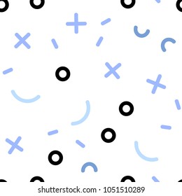 Light Pink, Blue vector seamless background with lines, ovals. Colorful seamless gradient with lines and signs of maths. Pattern for design of fabric, wallpapers.