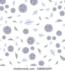 Light Pink, Blue vector seamless doodle backdrop with leaves and flowers. Glitter abstract illustration with leaves and flowers. Elegant pattern for your brand book.