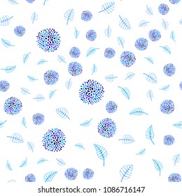 Light Pink, Blue vector seamless elegant template with leaves and flowers. Leaves, flowers in natural style on white background. Completely new design for your business.
