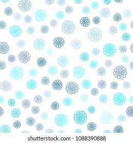 Light Pink, Blue vector seamless abstract doodle pattern. Shining colored illustration with flowers in doodle style. Hand painted design for web, wrapping, wallpaper.