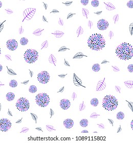 Light Pink, Blue vector seamless natural artwork with leaves and flowers. Decorative design in Indian style on white background. Completely new template for your brand book.