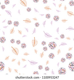 Light Pink, Blue vector seamless elegant pattern with leaves and flowers. Colorful illustration in doodle style with leaves, flowers. Hand painted design for web, wrapping.