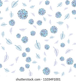 Light Pink, Blue vector seamless doodle layout with leaves and flowers. Leaves, flowers in natural style on white background. Elegant pattern for your brand book.