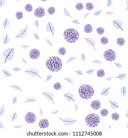 Light Pink, Blue vector seamless natural artwork with leaves and flowers. Colorful illustration in doodle style with leaves, flowers. Hand painted design for web, leaflet, textile.