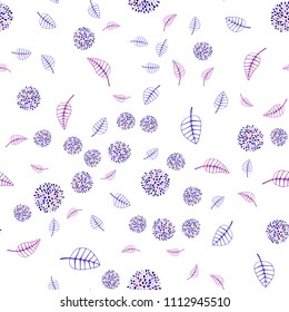 Light Pink, Blue vector seamless elegant pattern with leaves and flowers. Leaves and flowers with gradient on white background. Brand new style for your business design.