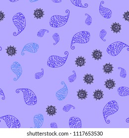Light Pink, Blue vector seamless elegant background with leaves and flowers. Doodle illustration of leaves and flowers in Origami style. Completely new template for your design.