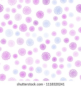 Light Pink, Blue vector seamless abstract doodle pattern. Modern geometrical abstract illustration with flowers. Template for backgrounds of cell phones.