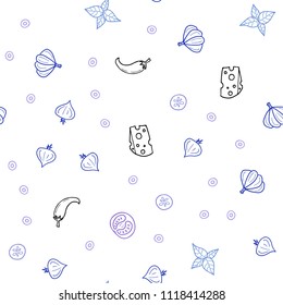 Light Pink, Blue vector seamless pattern with fresh ingredients. Illustration with set of fresh food in doodle style. Pattern for ad, booklets, leaflets of restaurants.