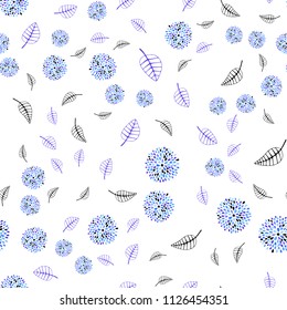Light Pink, Blue vector seamless elegant wallpaper with leaves and flowers. Glitter abstract illustration with leaves and flowers. Pattern for colorful books and pages for kids.