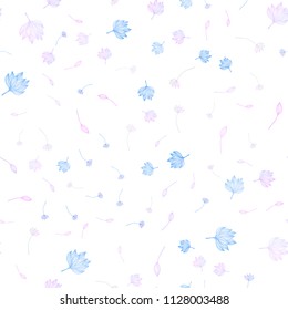 Light Pink, Blue vector seamless doodle template. Decorative illustration with leaves on abstract template. The textured pattern for website.