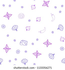 Light Pink, Blue vector seamless cover with cuisine gourmet. Fast Food on blurred abstract background with colorful gradient. Pattern for menu of cafes, bars, restaurants.