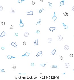 Light Pink, Blue vector seamless background with tasty food. Glitter abstract sketch with gourmet food. Design for ad, poster, banner of cafes or restaurants.