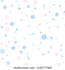 Light Pink, Blue vector seamless hand painted template. Sketchy doodles with leaves on white background. The template for background of cell phones.