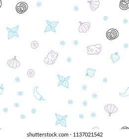 Light Pink, Blue vector seamless layout with restaurant food. Decorative shining illustration with food on abstract template. Pattern for menu of cafes, bars, restaurants.