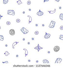 Light Pink, Blue vector seamless template with organic meal. Glitter abstract sketch with gourmet food. Template for meal cooking in kitchen.