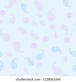 Light Pink, Blue vector seamless abstract backdrop with leaves and flowers. Illustration with doodles on abstract template. Brand new style for your business design.