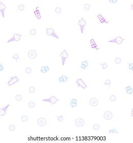 Light Pink, Blue vector seamless texture with delicious snacks. Fast Food on blurred abstract background with colorful gradient. Pattern for ads of breakfast, lunch, dinner.