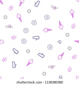 Light Pink, Blue vector seamless cover with cuisine gourmet. Illustration with set of fresh food in doodle style. Doodle design for your business advert of cafes.