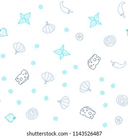 Light Pink, Blue vector seamless cover with cuisine gourmet. Glitter abstract sketch with gourmet food. Design for ad, poster, banner of cafes or restaurants.