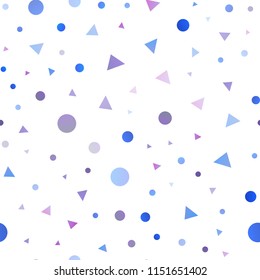 Light Pink, Blue vector seamless pattern in polygonal style with circles. Circles, lines on abstract background with colorful gradient. Design for textile, fabric, wallpapers.