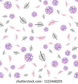 Light Pink, Blue vector seamless abstract pattern with leaves and flowers. Shining colored illustration with leaves and flowers. Doodle design can be used for your web site.
