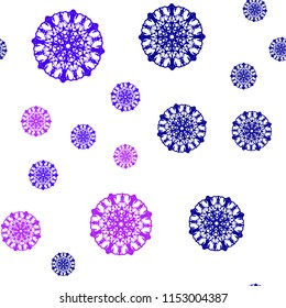 Light Pink, Blue vector seamless pattern with christmas snowflakes. Glitter abstract illustration with crystals of ice. Pattern for design of fabric, wallpapers.
