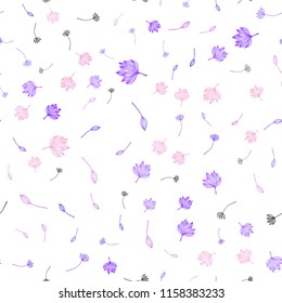 Light Pink, Blue vector seamless sketch backdrop. Sketchy doodles with leaves on white background. Pattern for brand book.