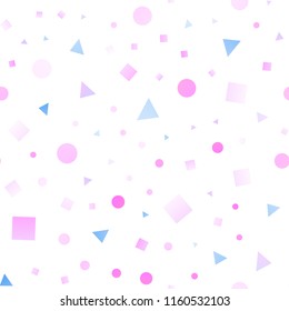 Light Pink, Blue vector seamless backdrop with lines, circles, rhombus. Illustration with set of colorful circles, triangles, squares. Template for business cards, websites.