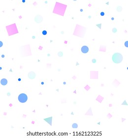 Light Pink, Blue vector seamless pattern in polygonal style with circles. Abstract gradient illustration with circles, triangles, cubes. Template for business cards, websites.