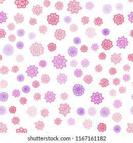 Light Pink, Blue vector seamless pattern with christmas snowflakes. Modern geometrical abstract illustration with crystals of ice. Design for textile, fabric, wallpapers.
