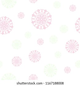 Light Pink, Blue vector seamless layout with bright snowflakes. Blurred decorative design in xmas style with snow. Pattern for design of fabric, wallpapers.