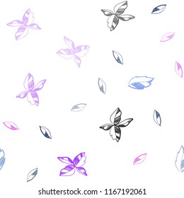 Light Pink, Blue vector seamless elegant background with leaves. Sketchy doodles with leaves on blurred background. Pattern for design of fabric, wallpapers.