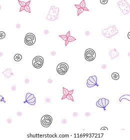 Light Pink, Blue vector seamless template with organic meal. Blurred decorative design of snacks in doodle style. Pattern for menu of cafes, bars, restaurants.