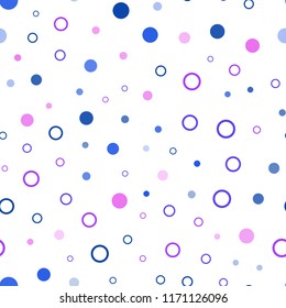Light Pink, Blue vector seamless backdrop with dots. Abstract illustration with colored bubbles in nature style. Pattern for design of fabric, wallpapers.