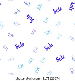 Light Pink, Blue vector seamless layout with discount of 30%, 40%, 50%, 70%. Abstract illustration with colorful gradient symbols of sales. Design for business ads, commercials.