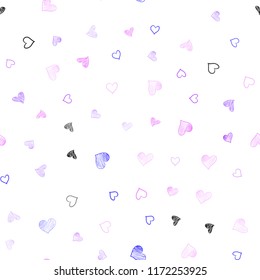 Light Pink, Blue vector seamless background with hearts. Blurred decorative design in doodle style with hearts. Template for Valentine's greeting postcards.