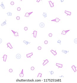 Light Pink, Blue vector seamless background with tasty food. Blurred decorative design of snacks in doodle style. Template for meal cooking in kitchen.