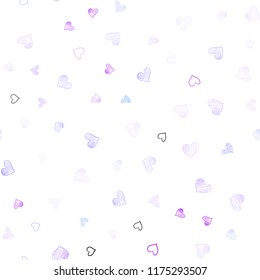 Light Pink, Blue vector seamless pattern with colorful hearts. Beautiful colored illustration with hearts in celebration style. Template for Valentine's greeting postcards.