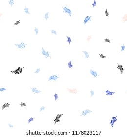 Light Pink, Blue vector seamless doodle template with leaves. Creative illustration in blurred style with leaves. Pattern for design of fabric, wallpapers.