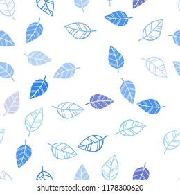 Light Pink, Blue vector seamless doodle pattern with leaves. A vague abstract illustration with leaves in doodles style. Pattern for design of window blinds, curtains.