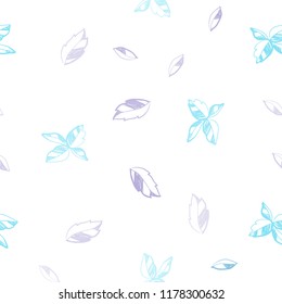 Light Pink, Blue vector seamless doodle backdrop with leaves. Shining colored illustration with leaves in doodle style. Pattern for design of window blinds, curtains.
