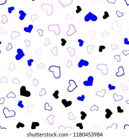 Light Pink, Blue vector seamless background with hearts. Blurred decorative design in doodle style with hearts. Pattern can be used for valentine's ad, booklets.