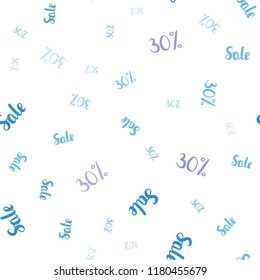 Light Pink, Blue vector seamless pattern with 30 percentage signs. Gradient illustration with discount signs on white backdrop. Backdrop for super sales on Black Friday.